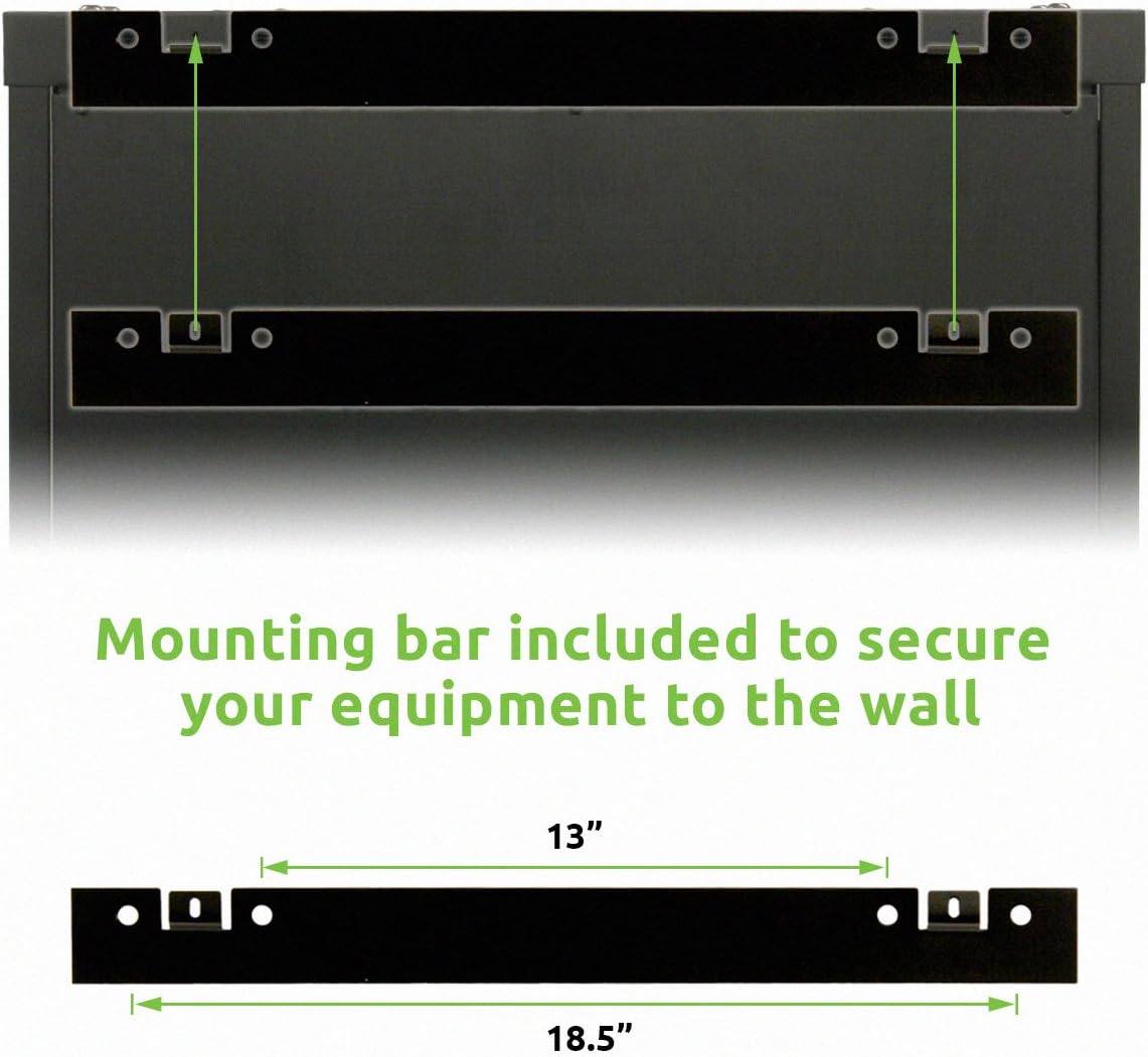 9U Wallmount Cabinet Enclosure 19-Inch Server Network Rack with Locking Glass Door Black V5948