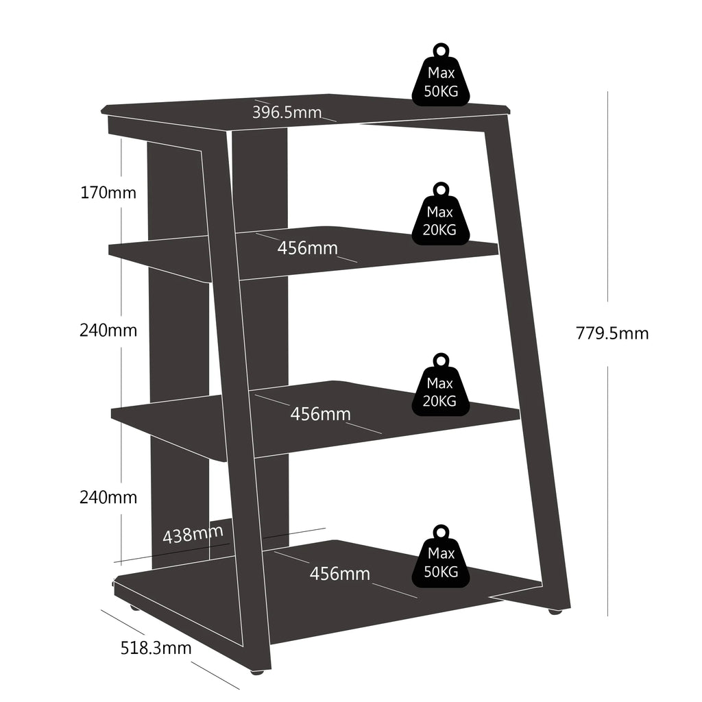 4-Tier AV Stereo Cabinet with Height Adjustable Media Cabinet U49563