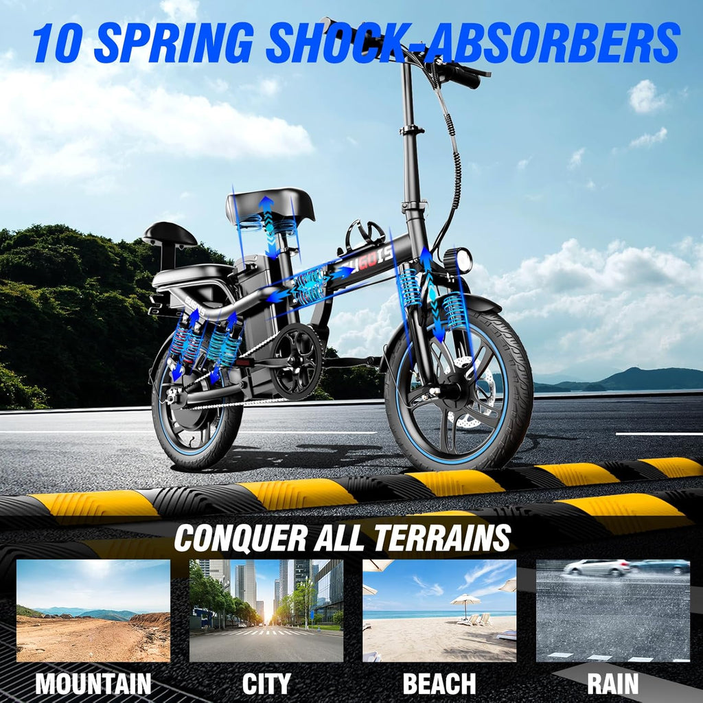 16" Tire Full Suspension Foldable Electric Bike with 500W Motor & 48V 15AH Battery X464468