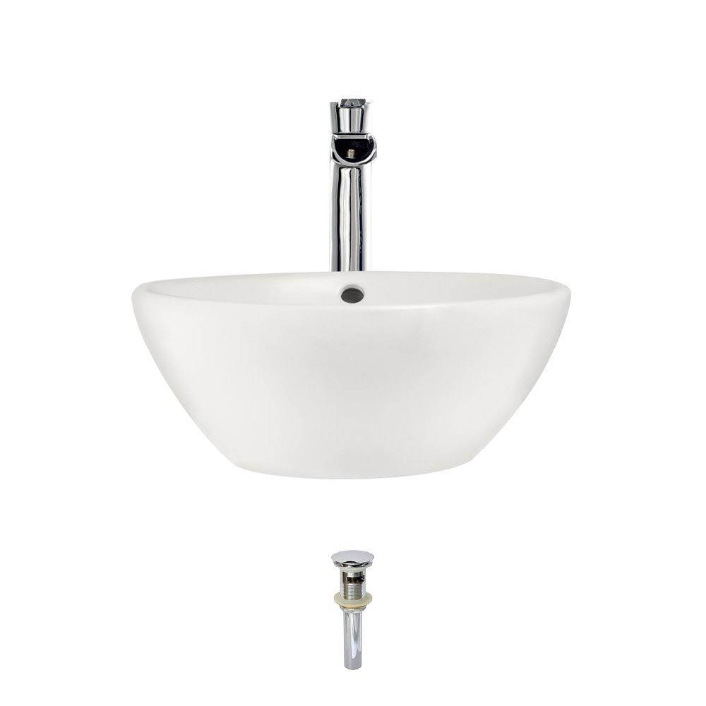 Vitreous China Circular Vessel Bathroom Sink with Faucet and Overflow J12212