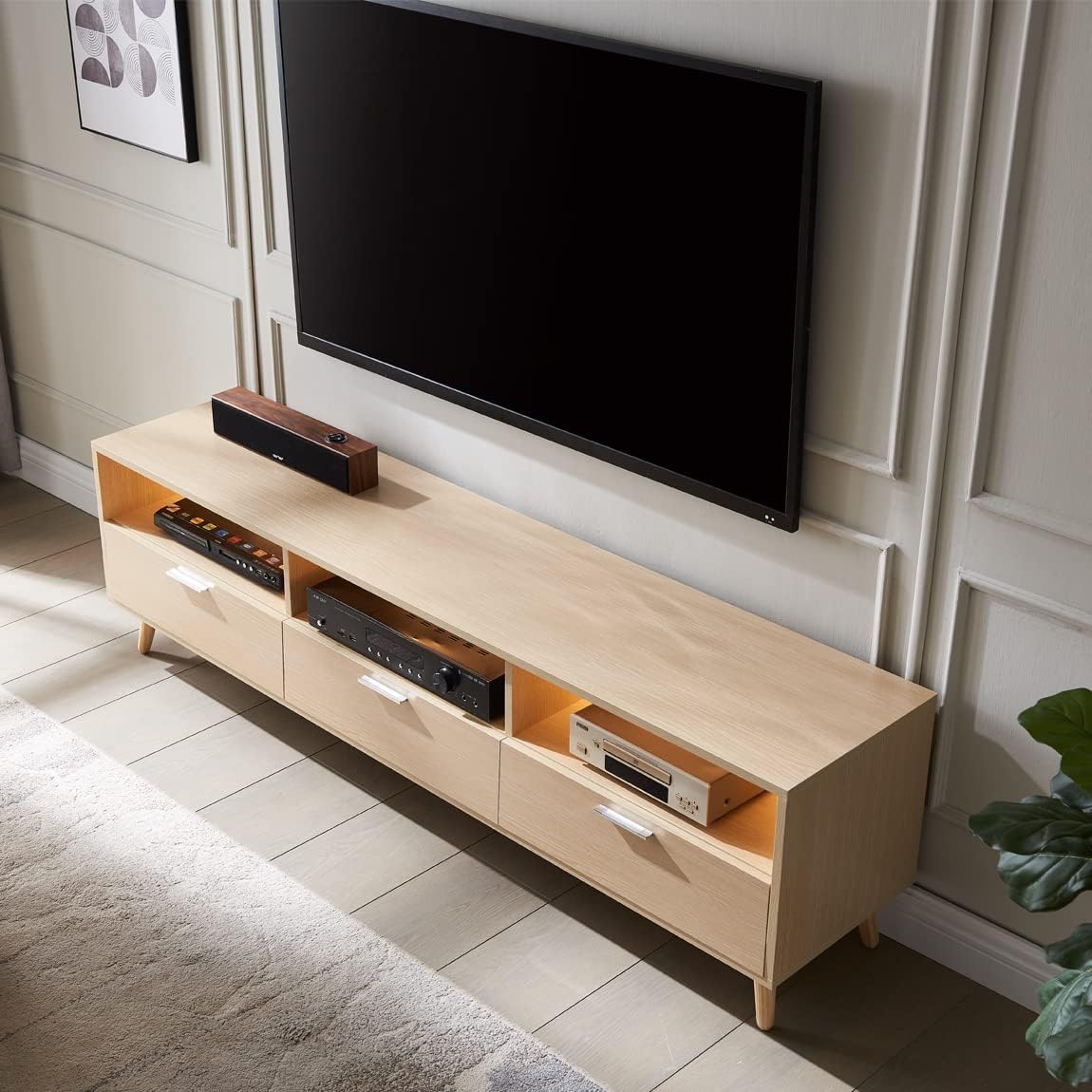 63 inch LED TV Cabinet TV Stand with Walnut Color Wooden Storage H17526
