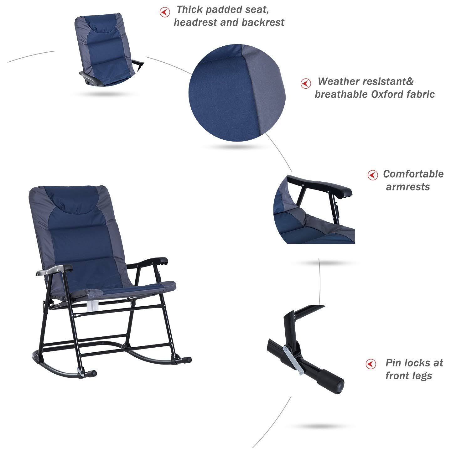 Blue Folding Padded Outdoor Camping Rocking Chair Set N112