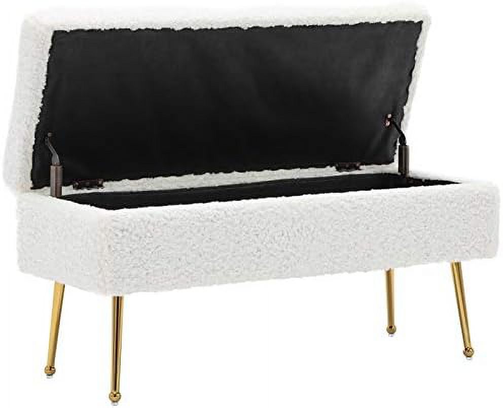 Blue Floral Faux Fur Upholstered Bench with Gold Chrome Metal Legs V7798