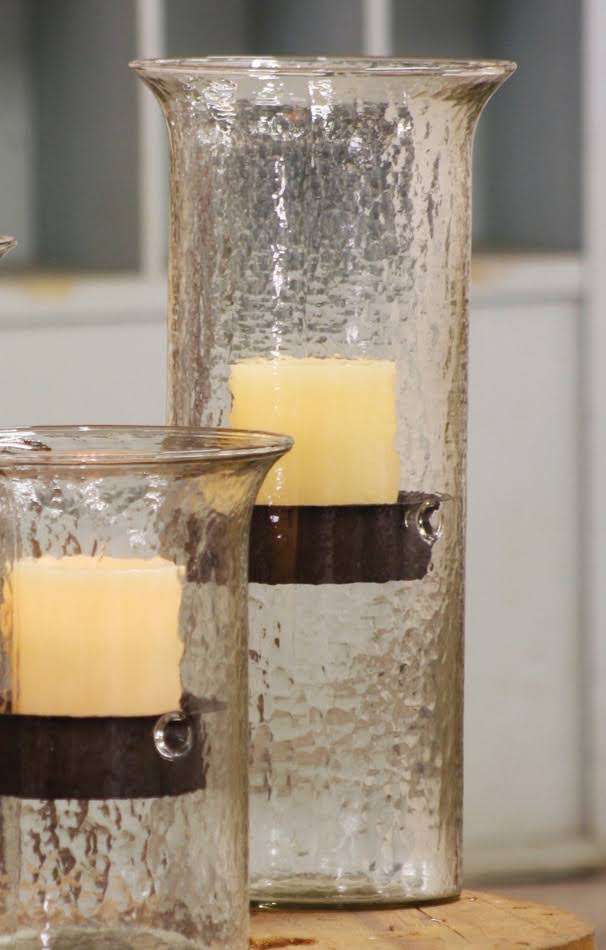 Glass Candle Cylinder with Rustic Insert - Large U930