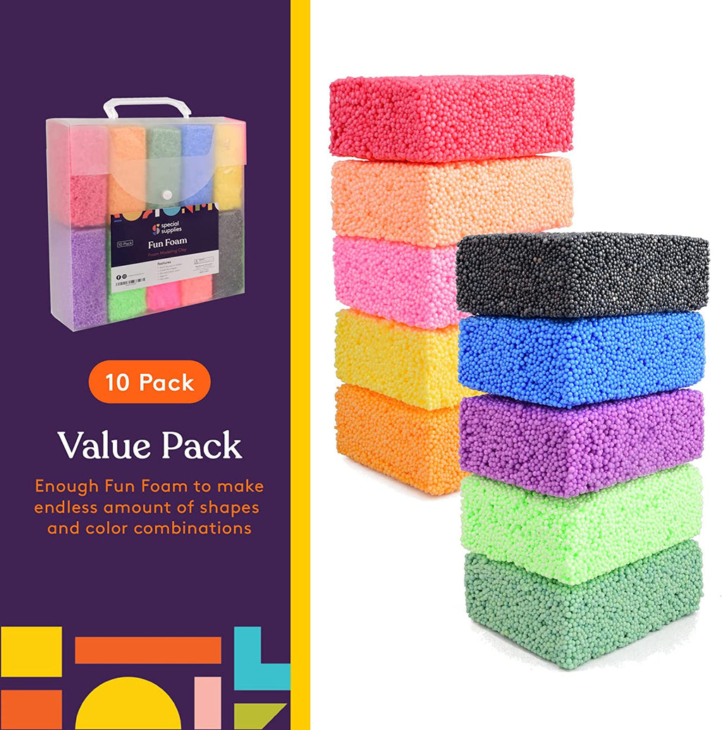 Fun Foam Modeling Foam Beads Play Kit, 10 Blocks Children's Educational Clay for Arts Crafts Kindergarten, Preschool Kids Toys S66044