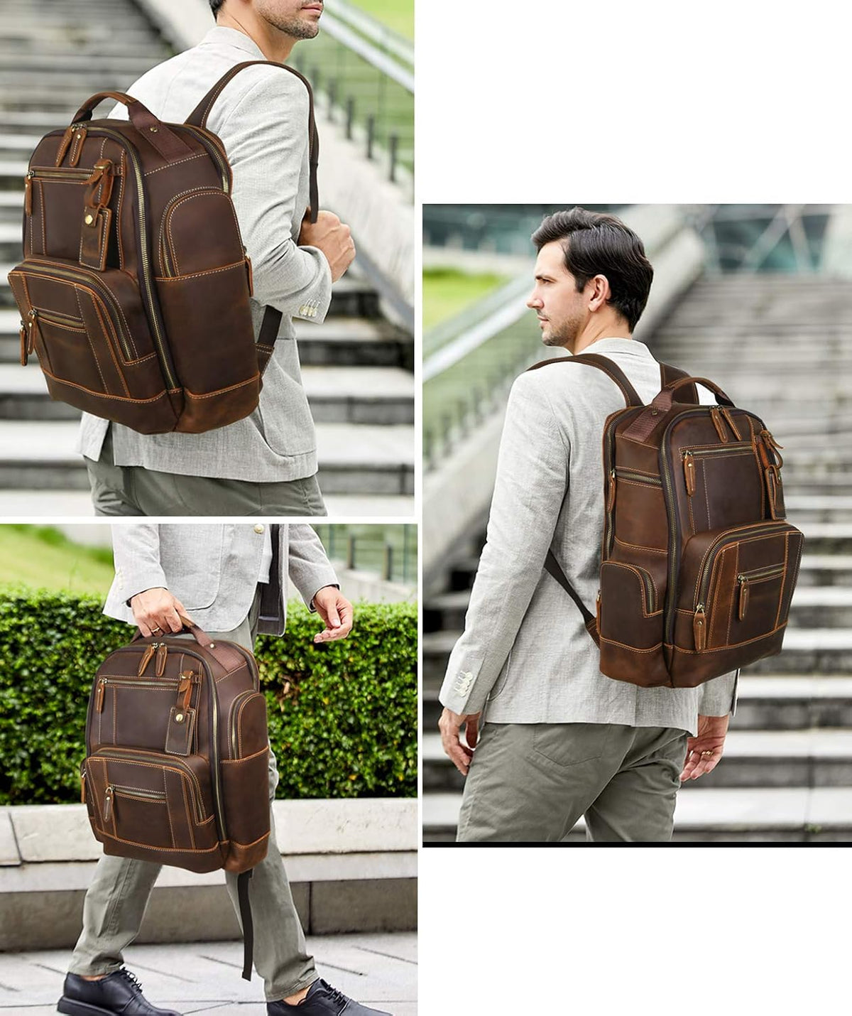 Men's Full Grain Leather Laptop Backpack D697283