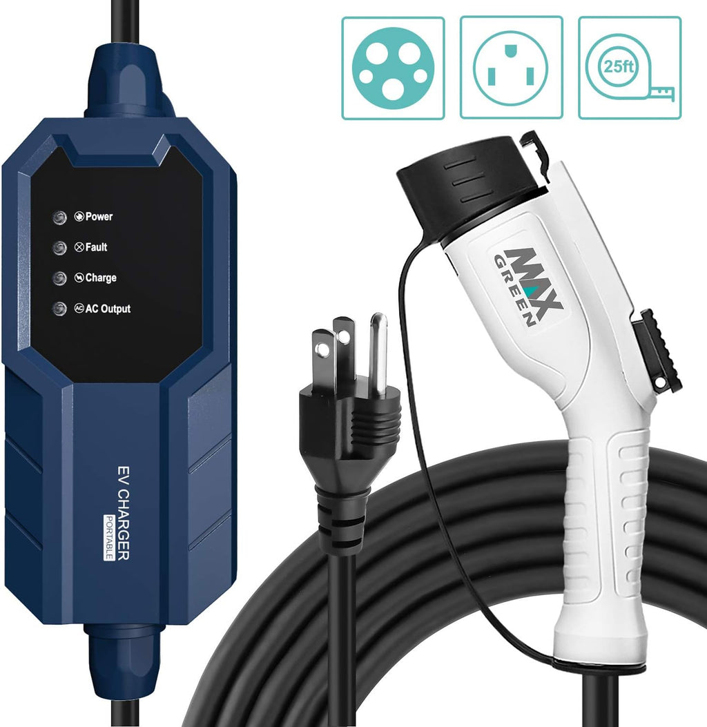Portable EV Charger with NEMA 14-50, 25ft, Adjustable Current J876