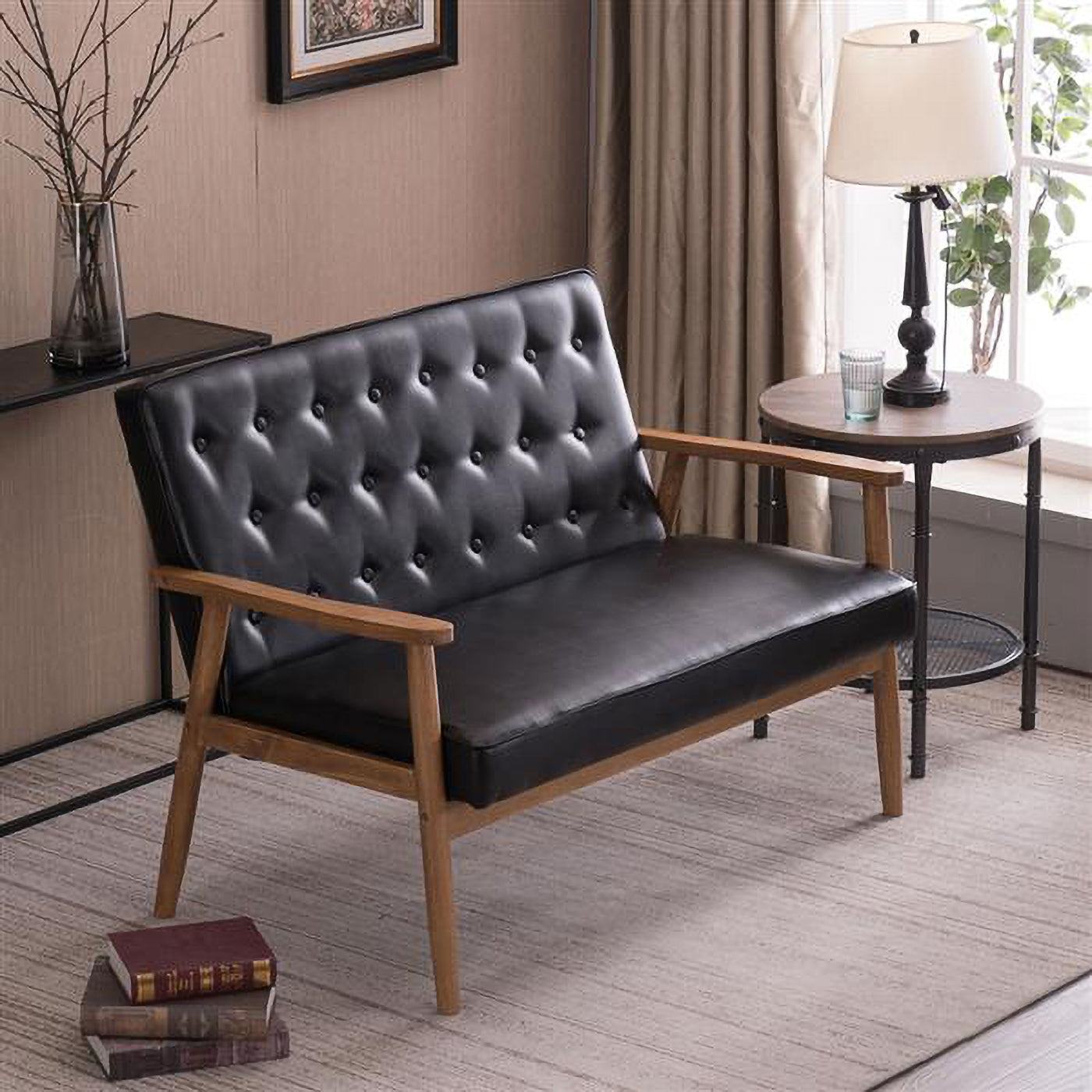Black PU Leather Loveseat Lounge Chair A47270
