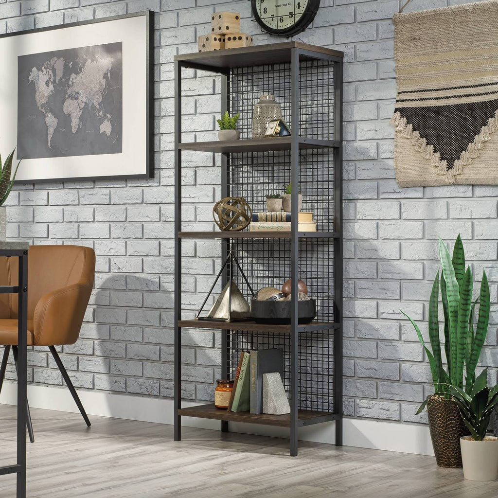 Tall Metal 4-Shelf Bookcase in Rich Walnut and Black G9809