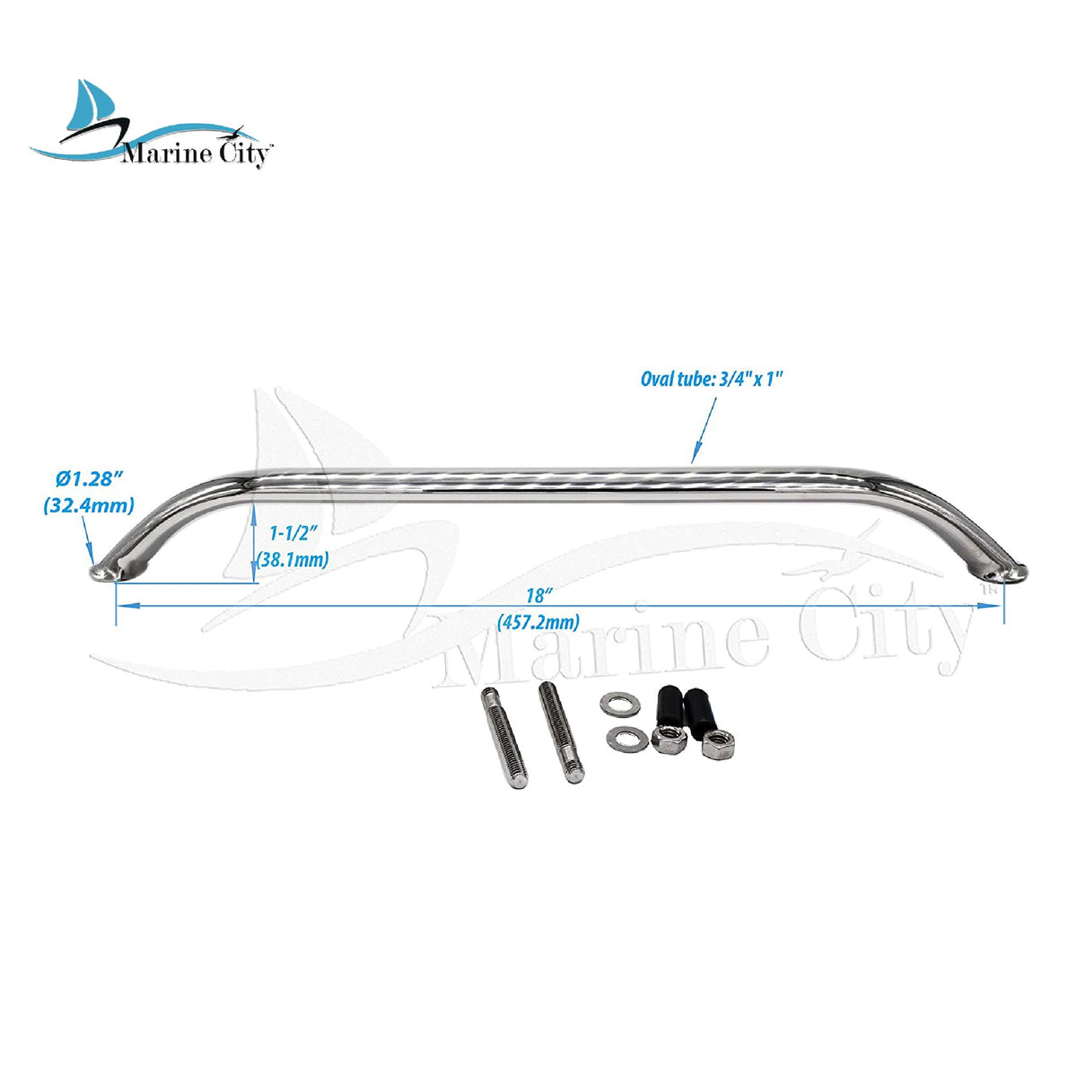 18 Inches 304 Stainless-Steel Handrail Grab Rail Handle with Double End Studs R511987