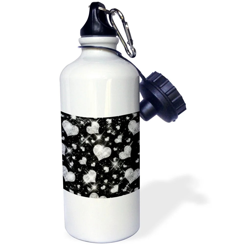 Glitter Hearts Silver 21 oz Sports Water Bottle L409