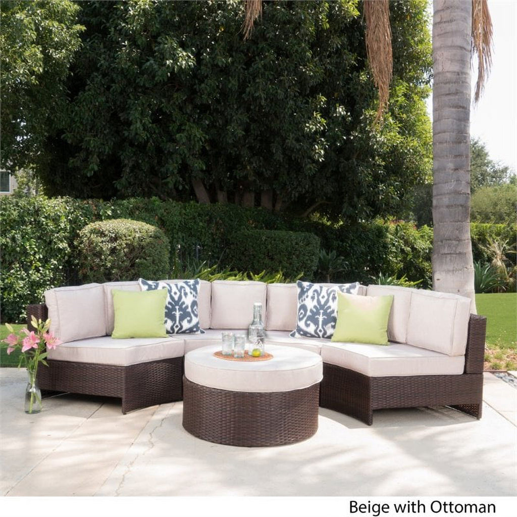 5 Piece Outdoor Wicker Sectional Sofa Set in Beige A887487