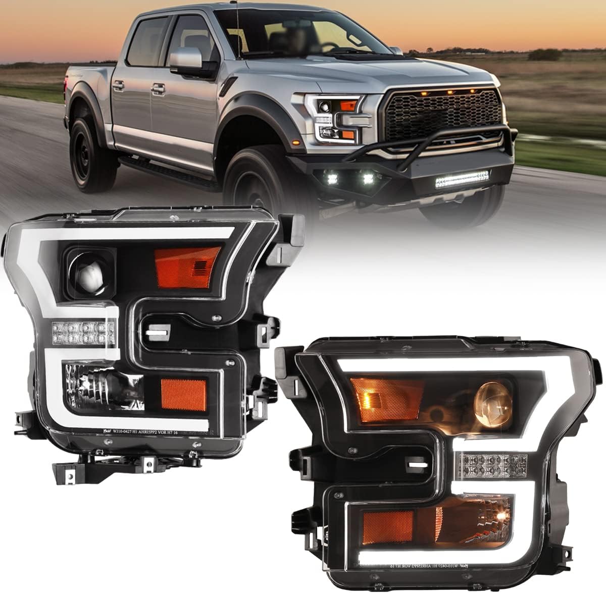 Black Projector Headlights with LED DRL for Ford F-150 E6700