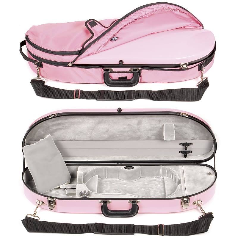 Pink Fiberglass 4/4 Violin Case with Silver Velvet Interior and Protective Bag C887648