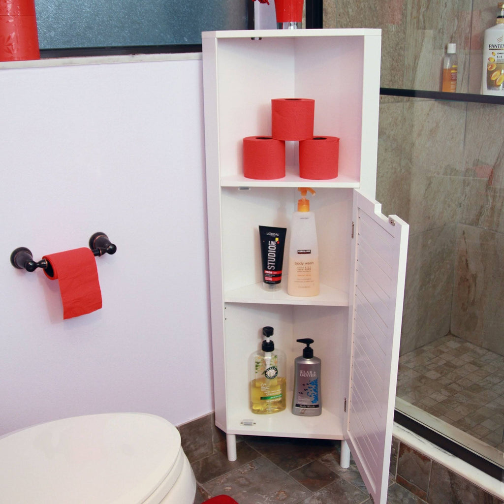 White Louver Door Bathroom Corner Cabinet Z5874