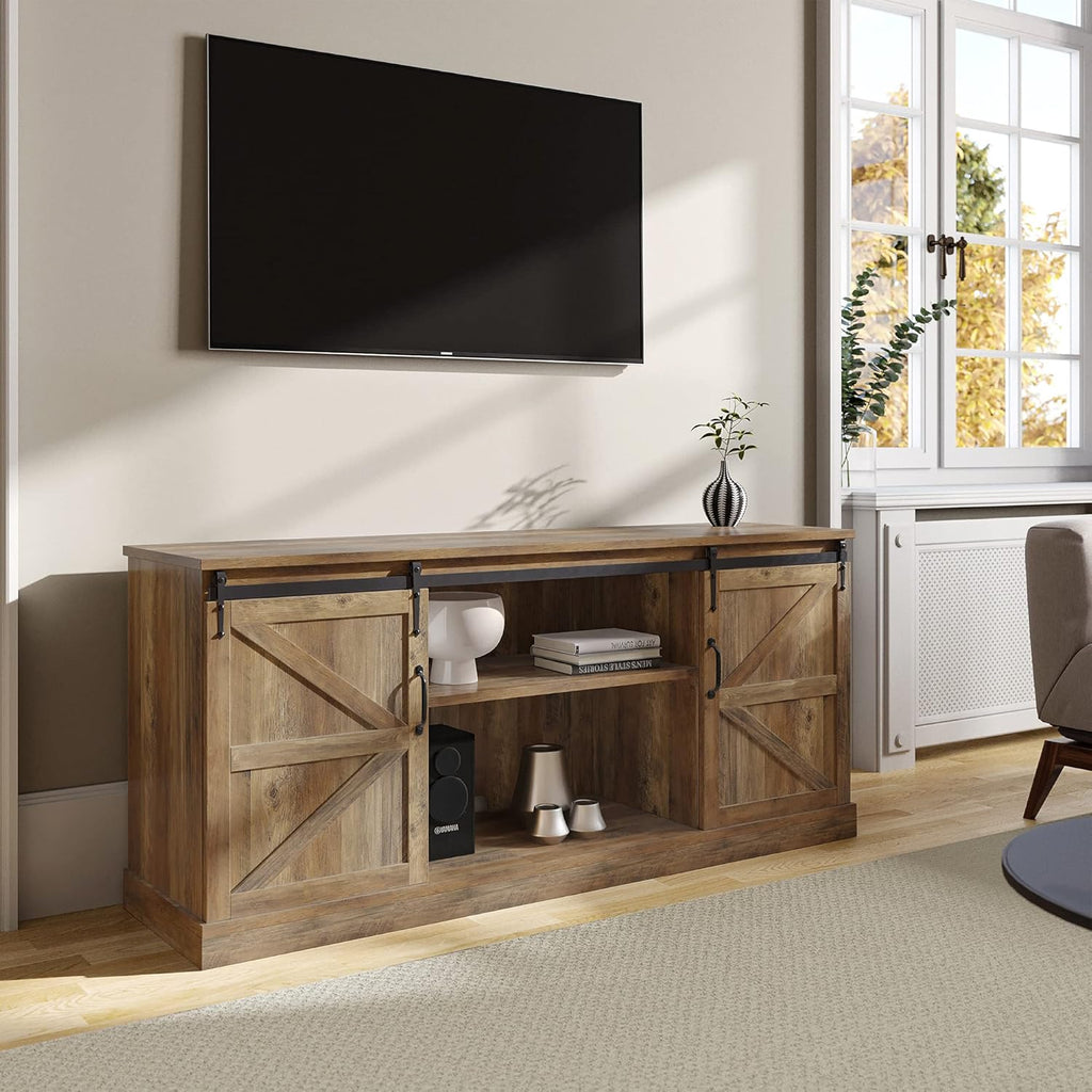 Stone Grey TV Stand with Sliding Barn Door and Storage Cabinets Z189770