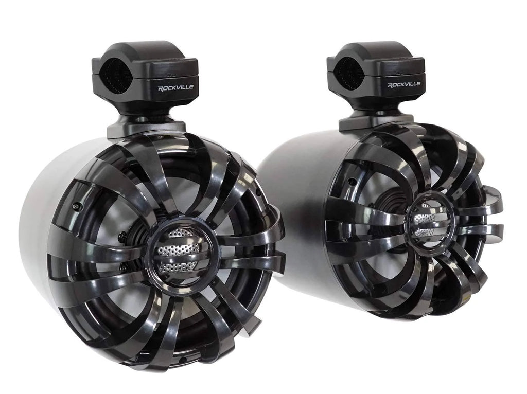Rockville WB65 Black 6.5x22 600W Metal Marine Wakeboard Swivel Tower Speakers M613