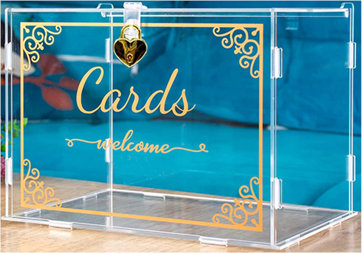 Gold Pattern Acrylic Card Box with Lock, Pack of 2 D5228