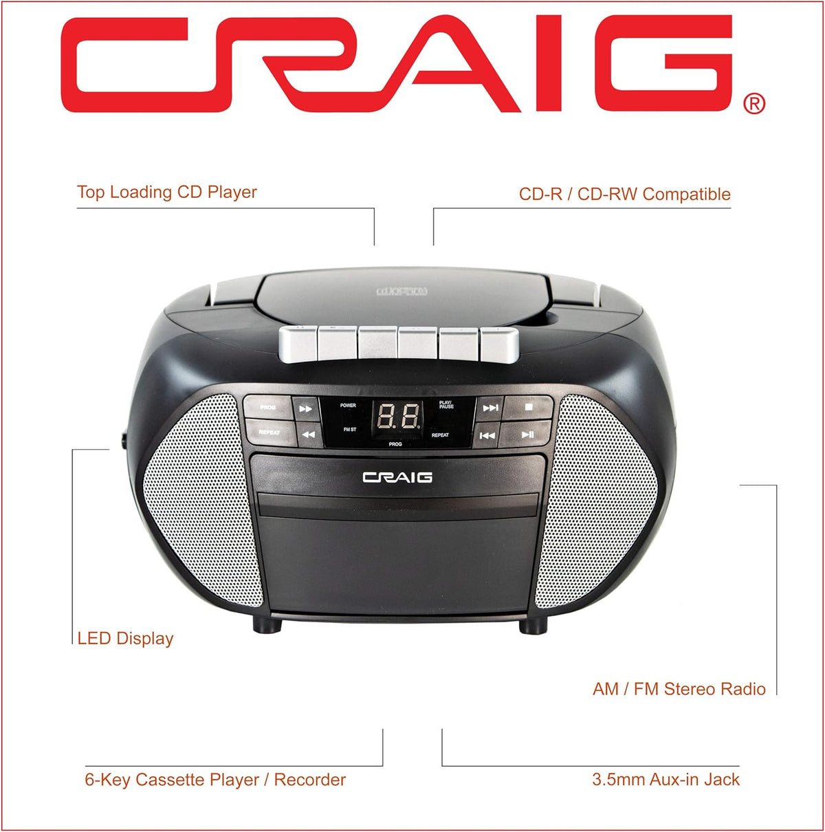 CD Boombox with AM/FM Stereo Radio and Cassette Player Recorder, Pack of 2 U535679
