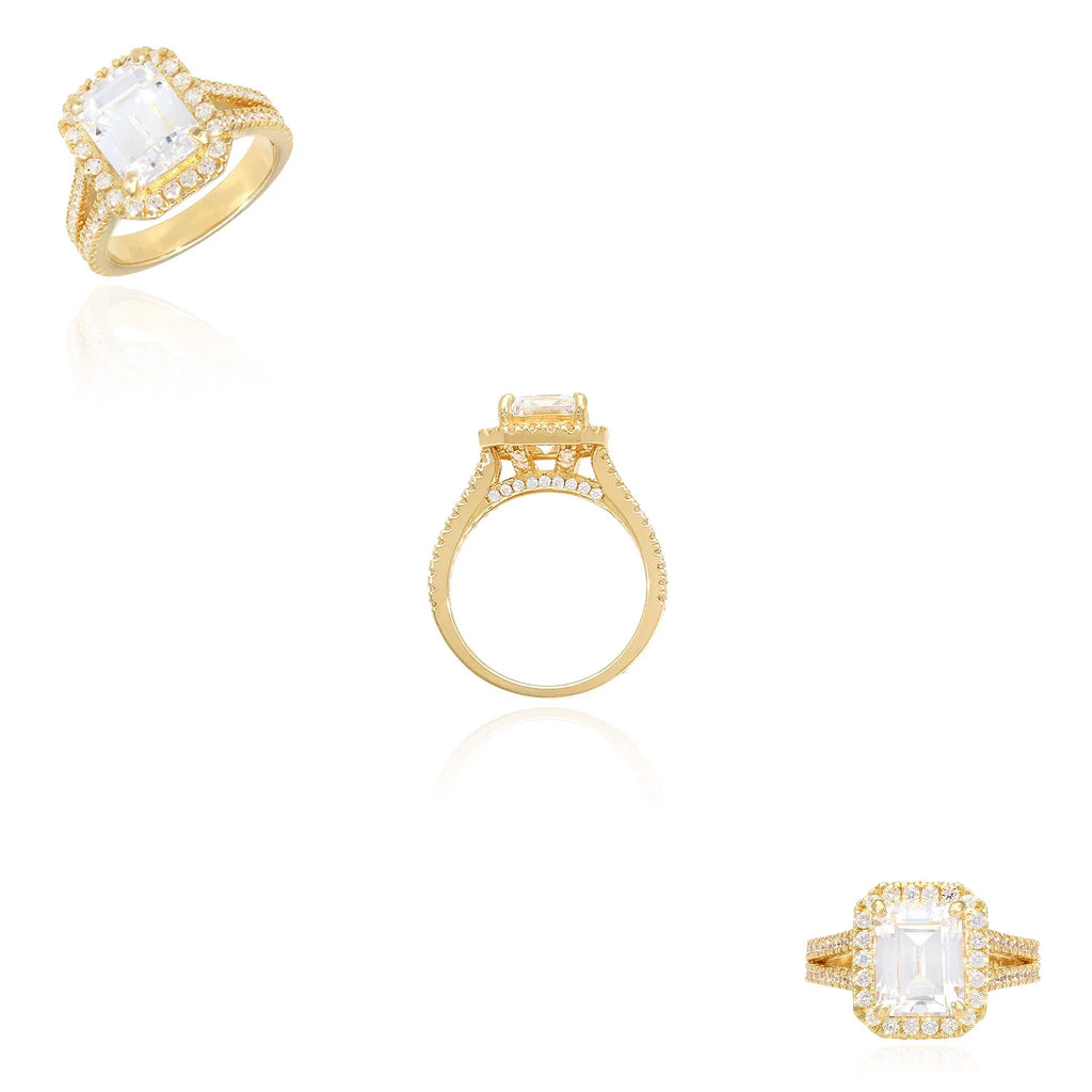 Emerald Cut Created Diamond 14K Gold Engagement Ring W256