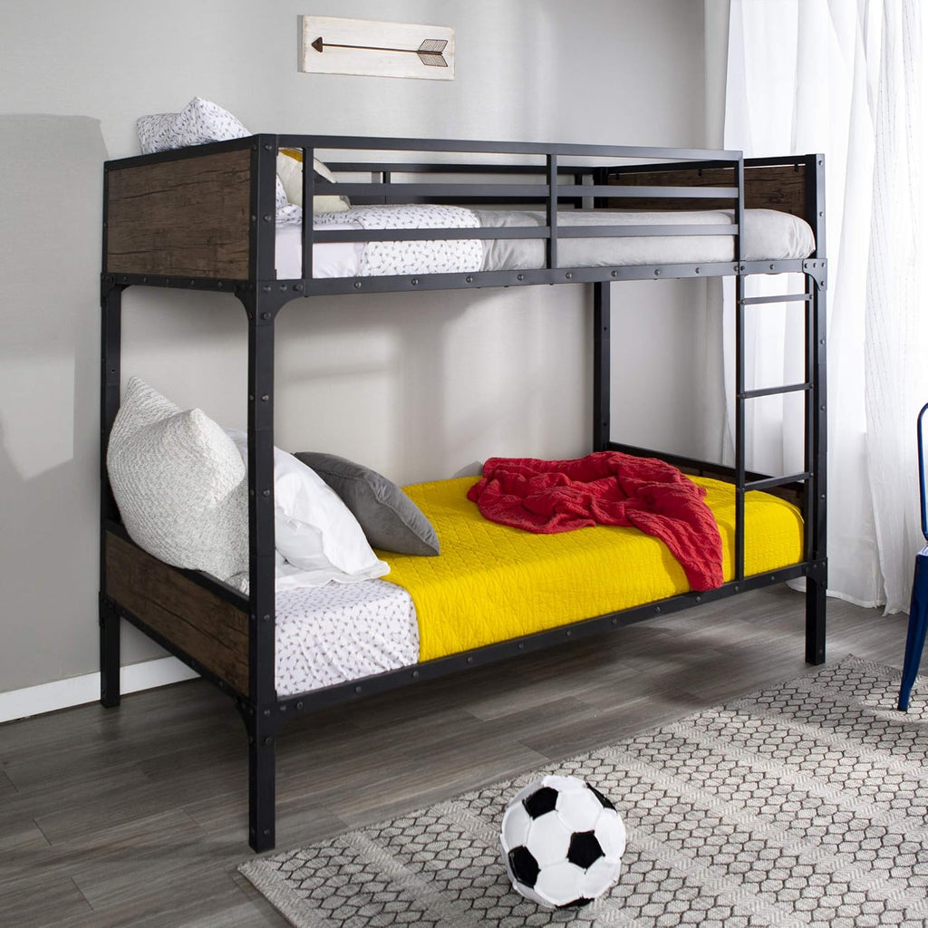 Walnut Solid Wood Twin over Twin Bunk Bed S6071