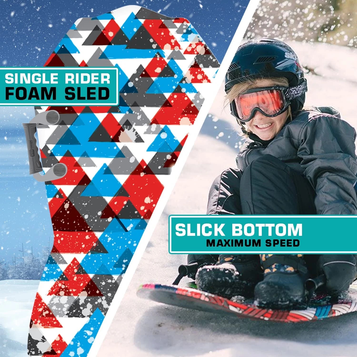 Snow Slider Sled 38" Single Rider PE Foam Core XPE Top Layer Easy Grip Handles Slick Bottom N24607