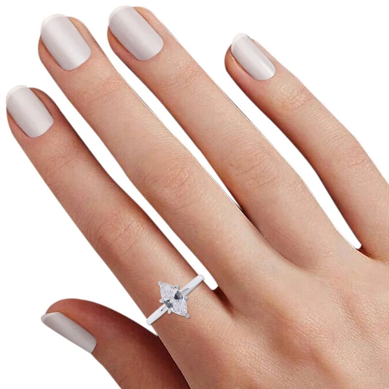 14K White Gold Plated 925 Sterling Silver Cubic Zirconia Solitaire Ring G5524