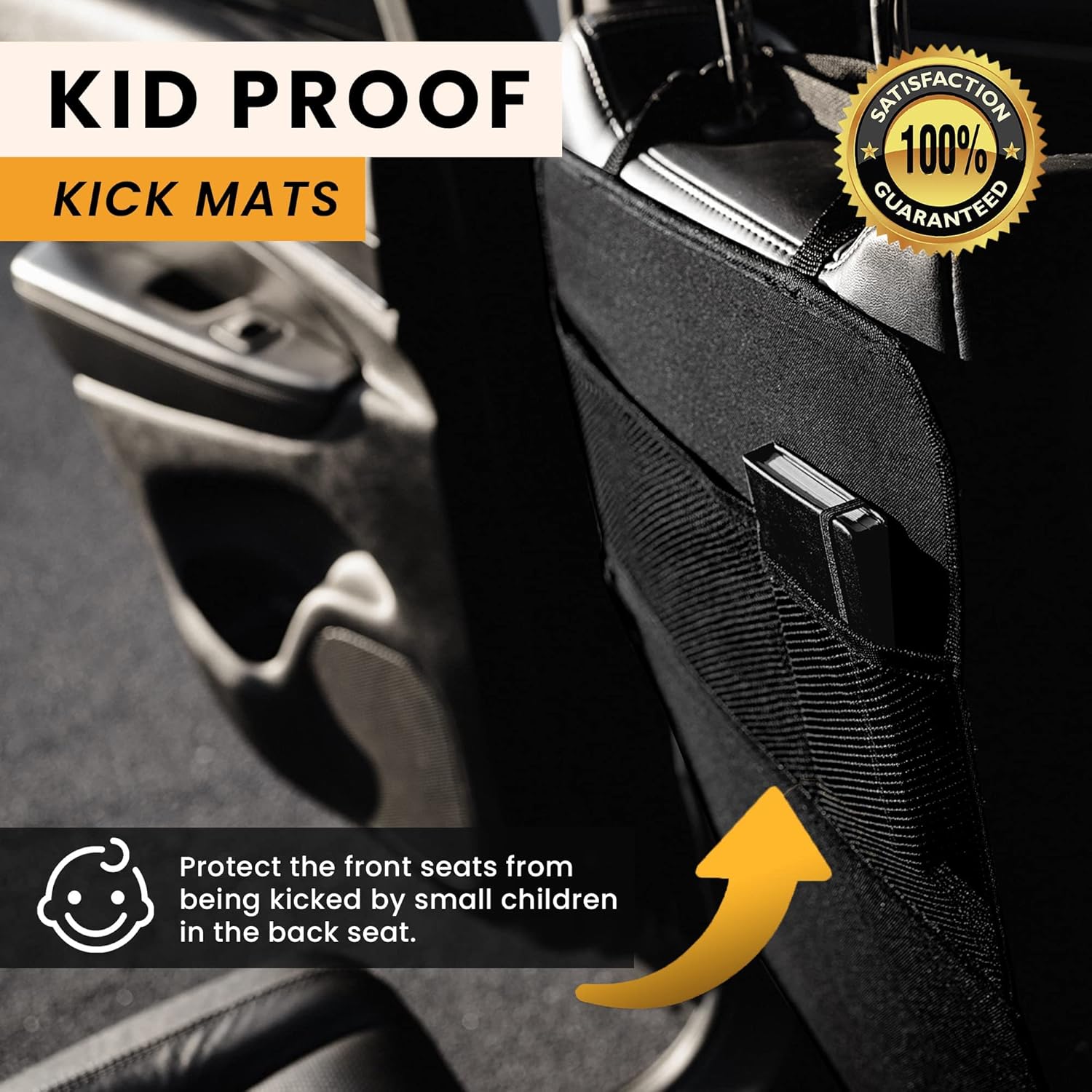 Black Heavy Duty Kick Mats Back Seat Protector 2 Pack Car Seat Organizer W385565