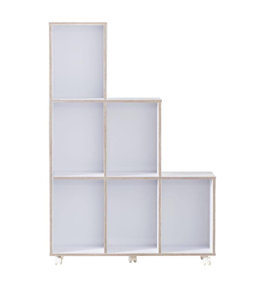 White and Distressed Taupe Bookcase T1426