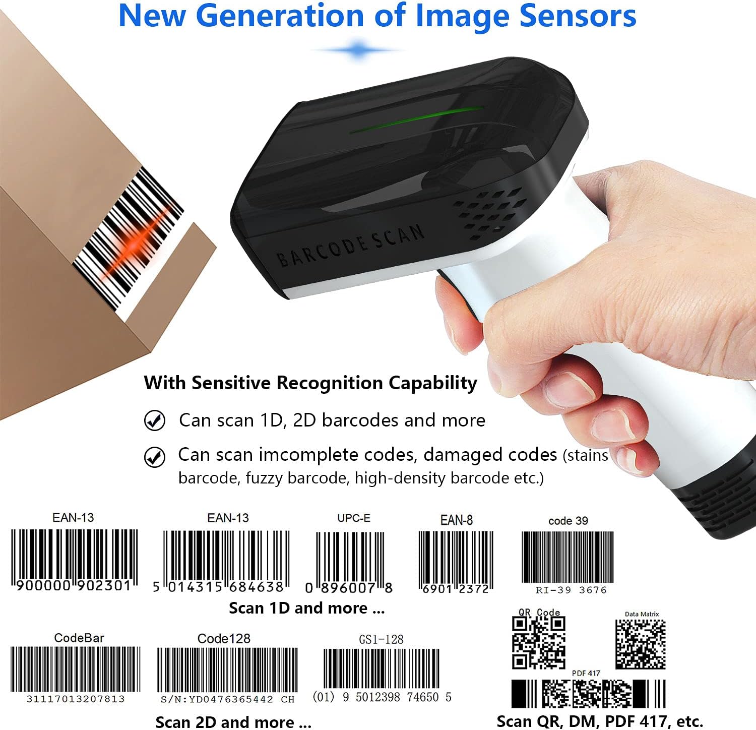 White Wireless Barcode Scanner with Vibration Alert Y228