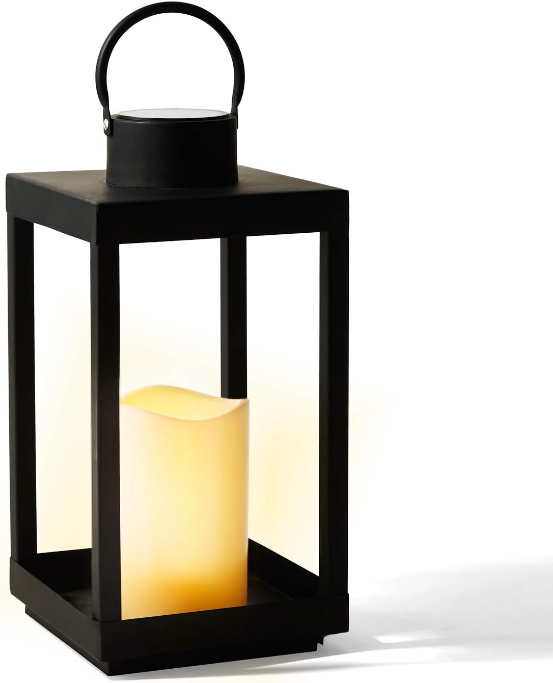 Matte Black Metal Candle Holder Lantern, 14 Inch Tall K928