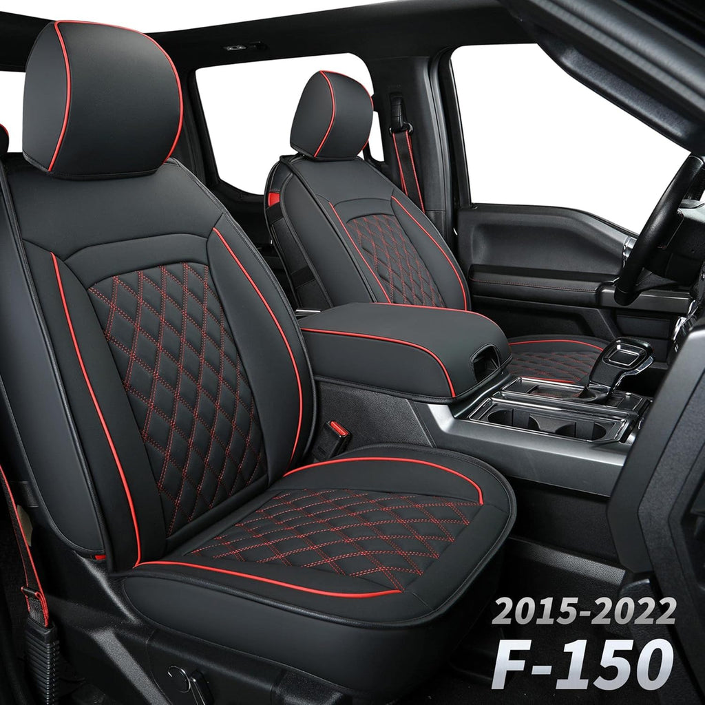 Black & Blue Waterproof Faux Leather Seat Covers with Center Console Cover W954