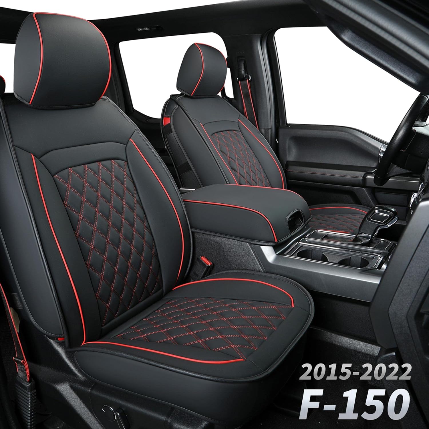 Black & Blue Waterproof Faux Leather Seat Covers with Center Console Cover W954