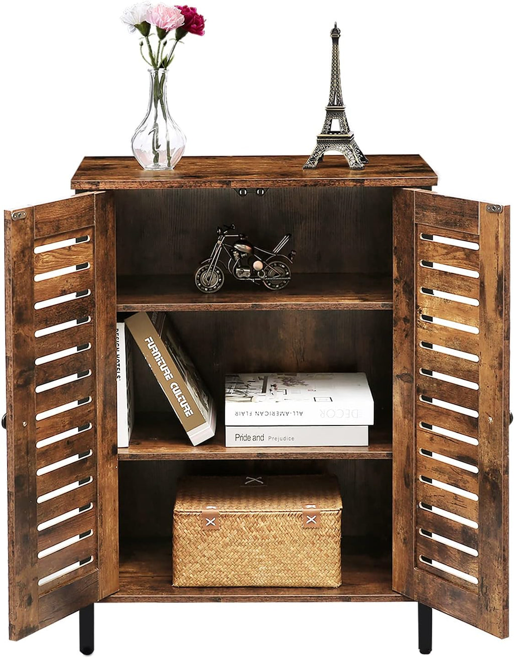 Rustic Brown Bathroom Cabinet with 2 Adjustable Shelves F2606
