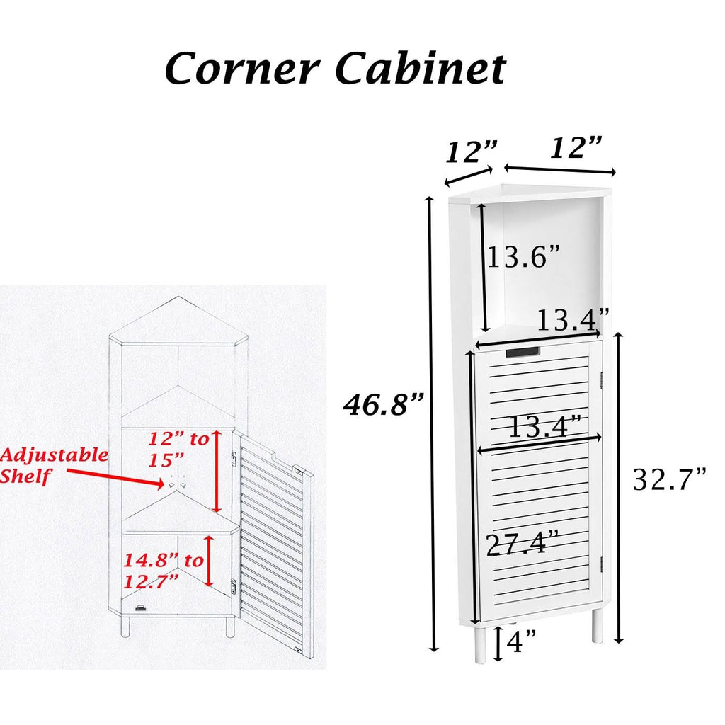 White Louver Door Bathroom Corner Cabinet Z5874