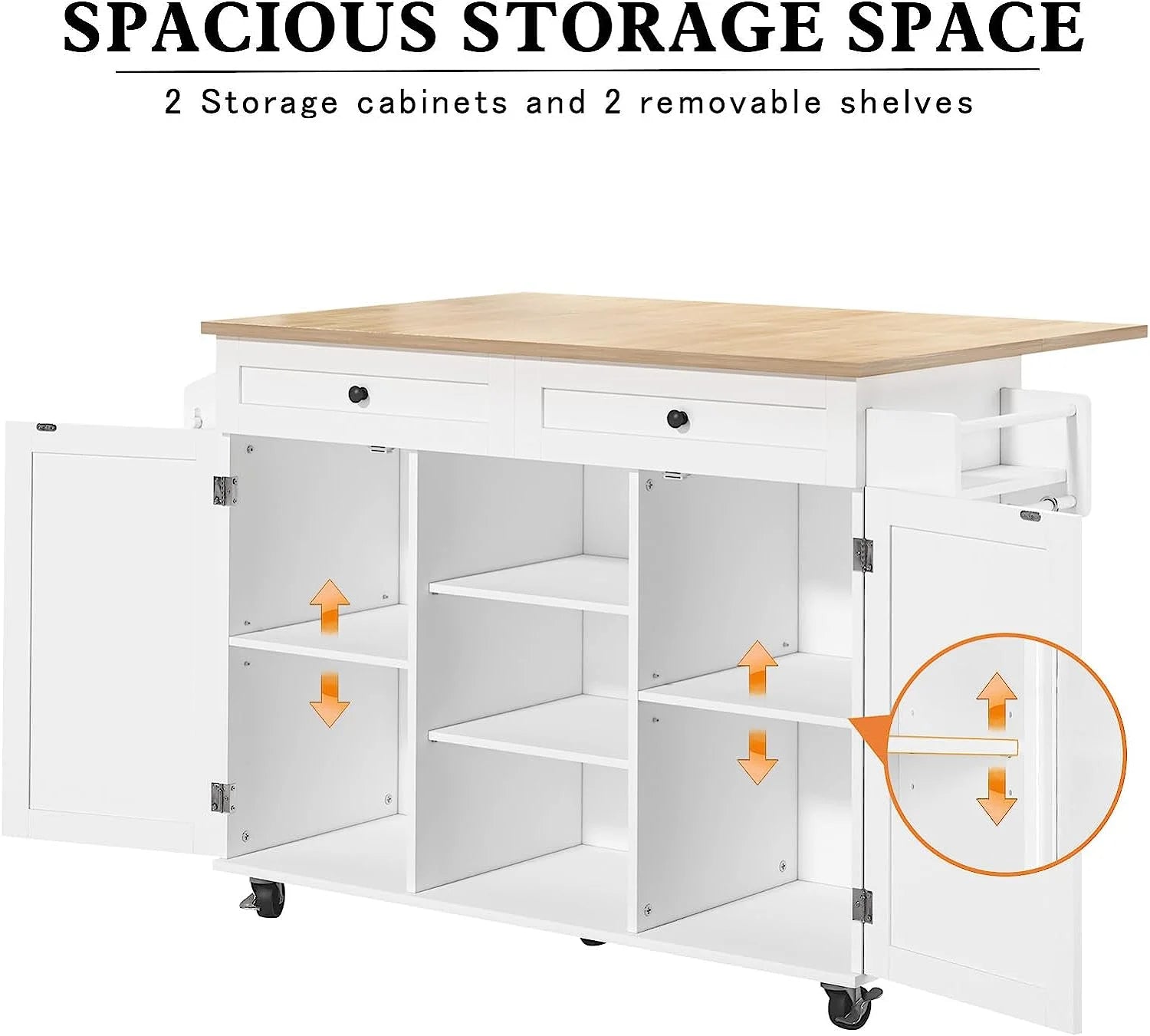 White Kitchen Island with Storage and Drop Leaf Q442376