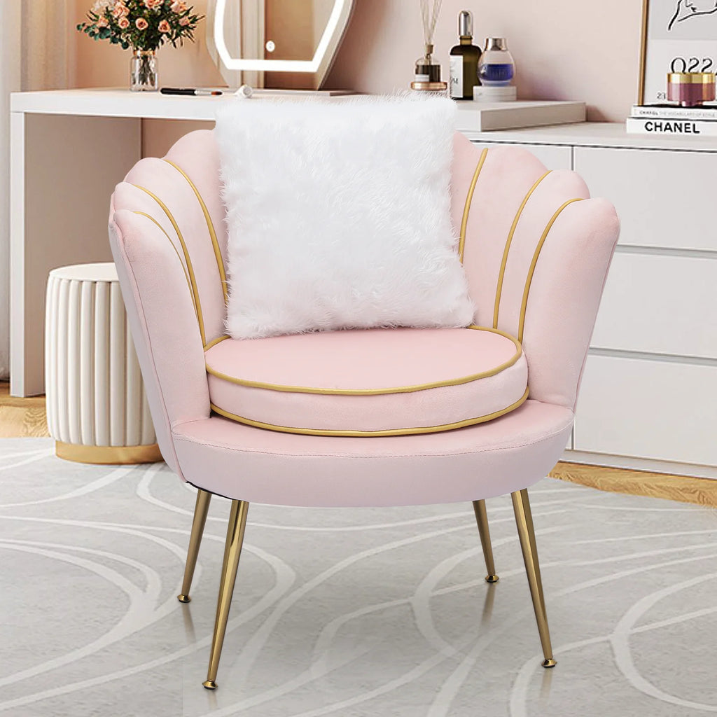 Light Pink Velvet Accent Chair with Pillow K57825