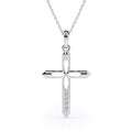 4-Petal Pencil Diamond Mini-Pave Pendant Necklace in 18K White Gold Plating over Silver A34878
