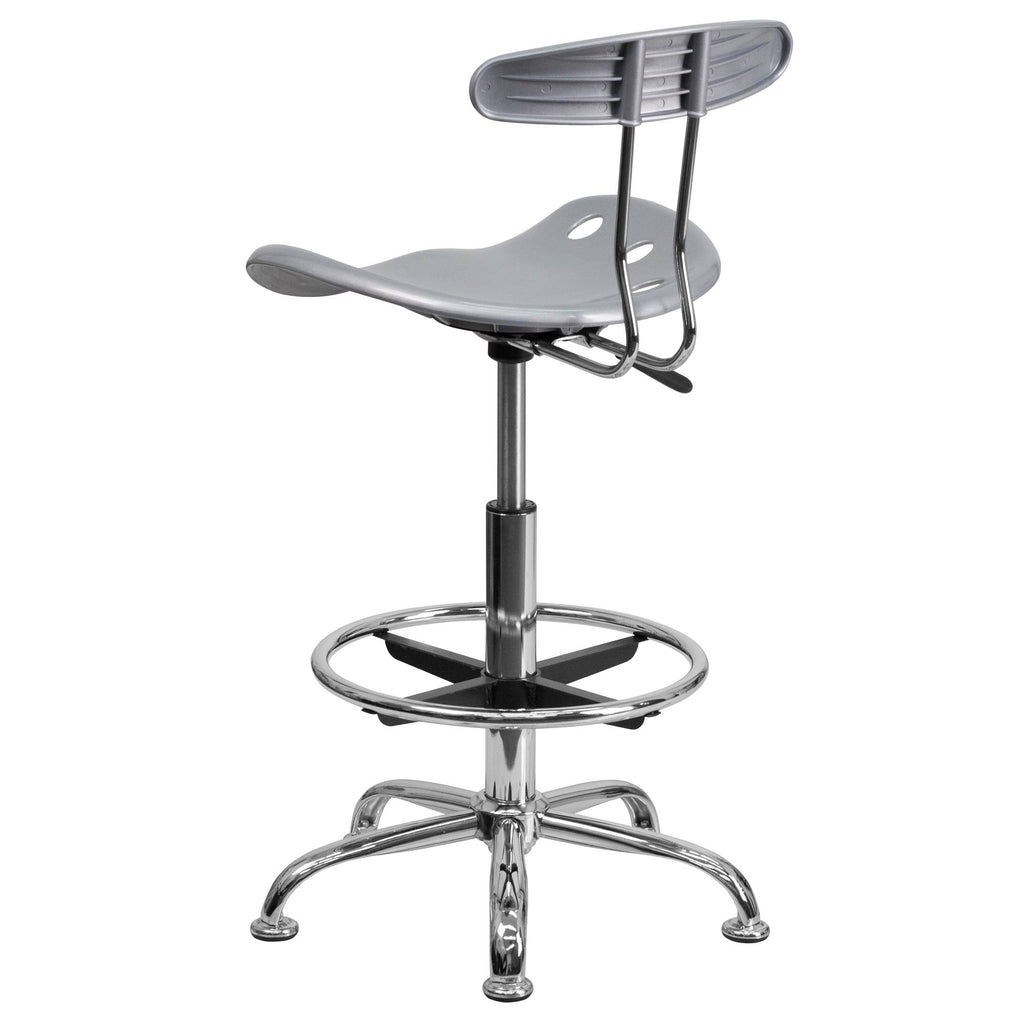 Silver and Gray Swivel Drafting Stool with Foot Ring W250735