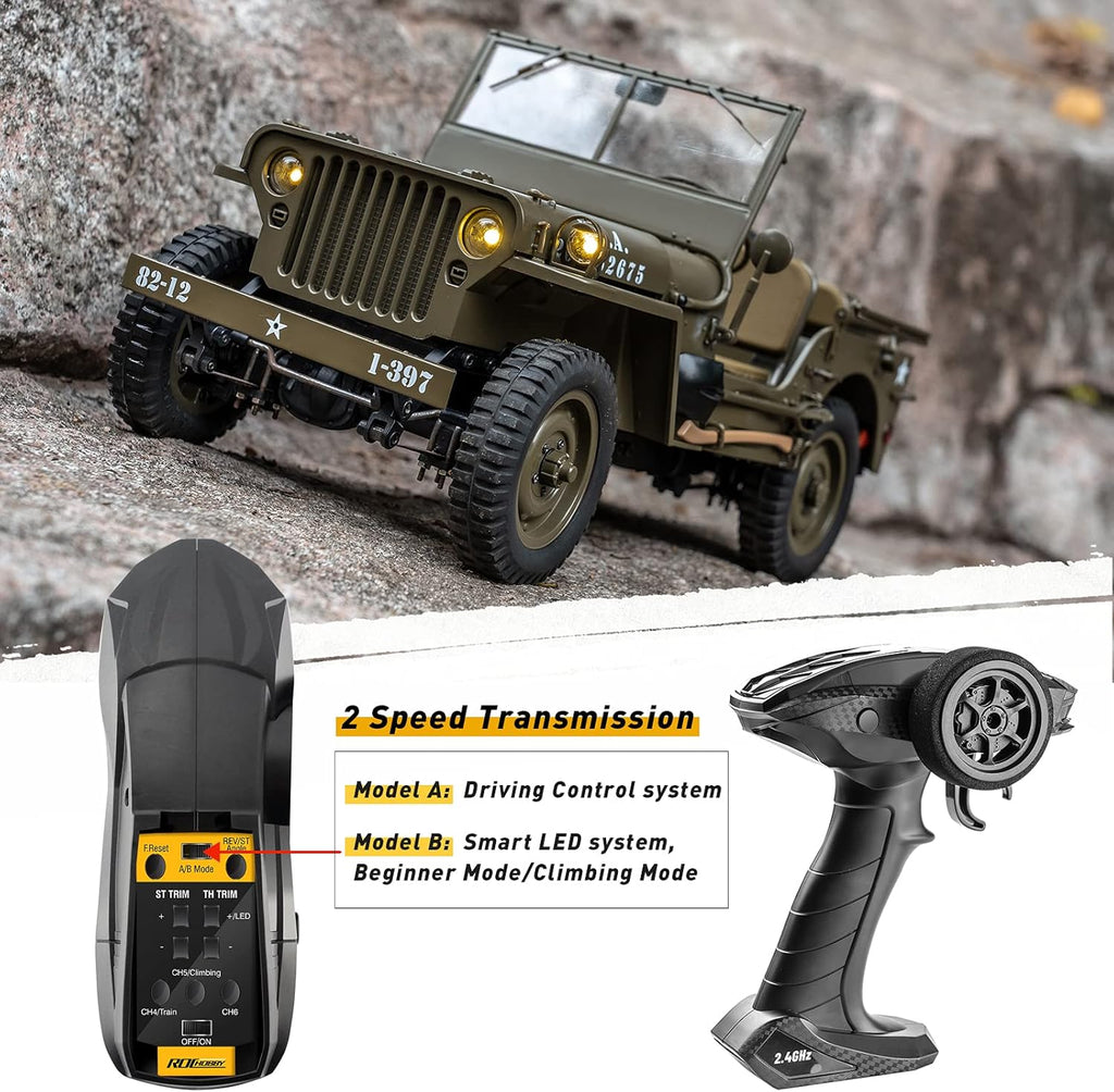 1/12 1941 MB Scaler RC Jeep Rock Crawler with LED Lights P896