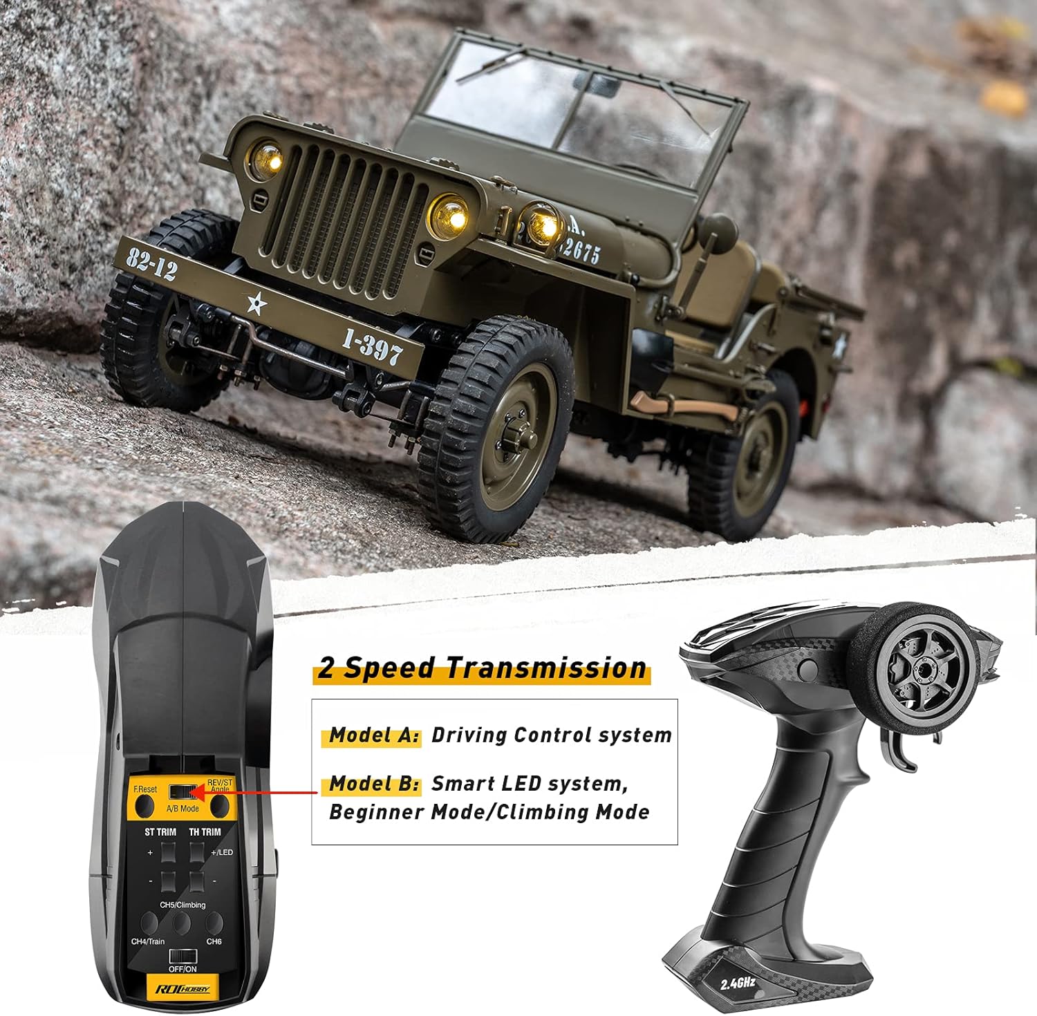 1/12 1941 MB Scaler RC Jeep Rock Crawler with LED Lights P896