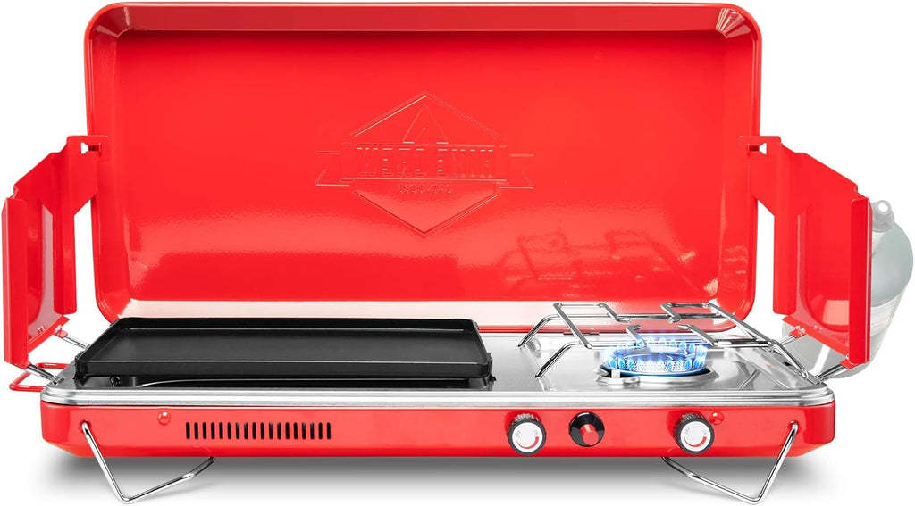 2-in-1 Gas Camping Stove with Integrated Igniter & Stainless Steel Drip Tray B2088