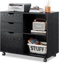 White 3-Drawer Mobile Wood File Cabinet with Open Storage Shelves Z652110