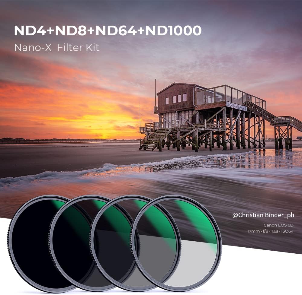82mm Fixed ND Lens Filter Kit, Neutral Density ND4 ND8 ND64 ND1000 Filter Set with 4-Filter Pouch W297125