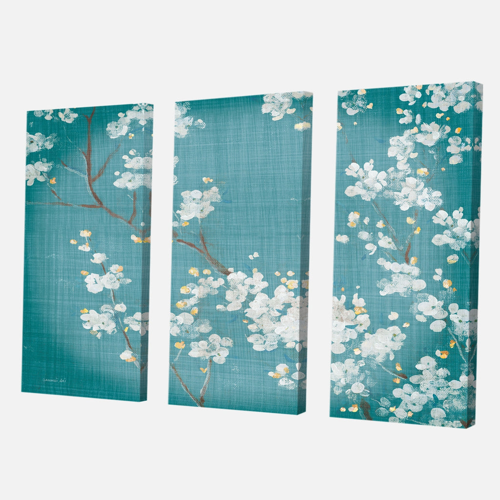 Blue Cherry Blossoms Cabin & Lodge Canvas Art 3 Panels E8589