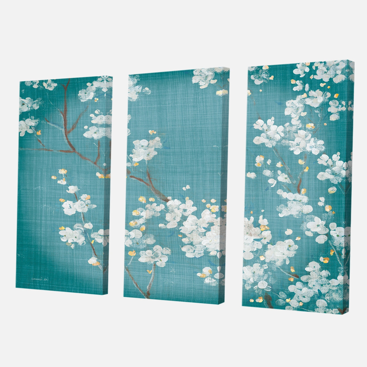 Blue Cherry Blossoms Cabin & Lodge Canvas Art 3 Panels E8589