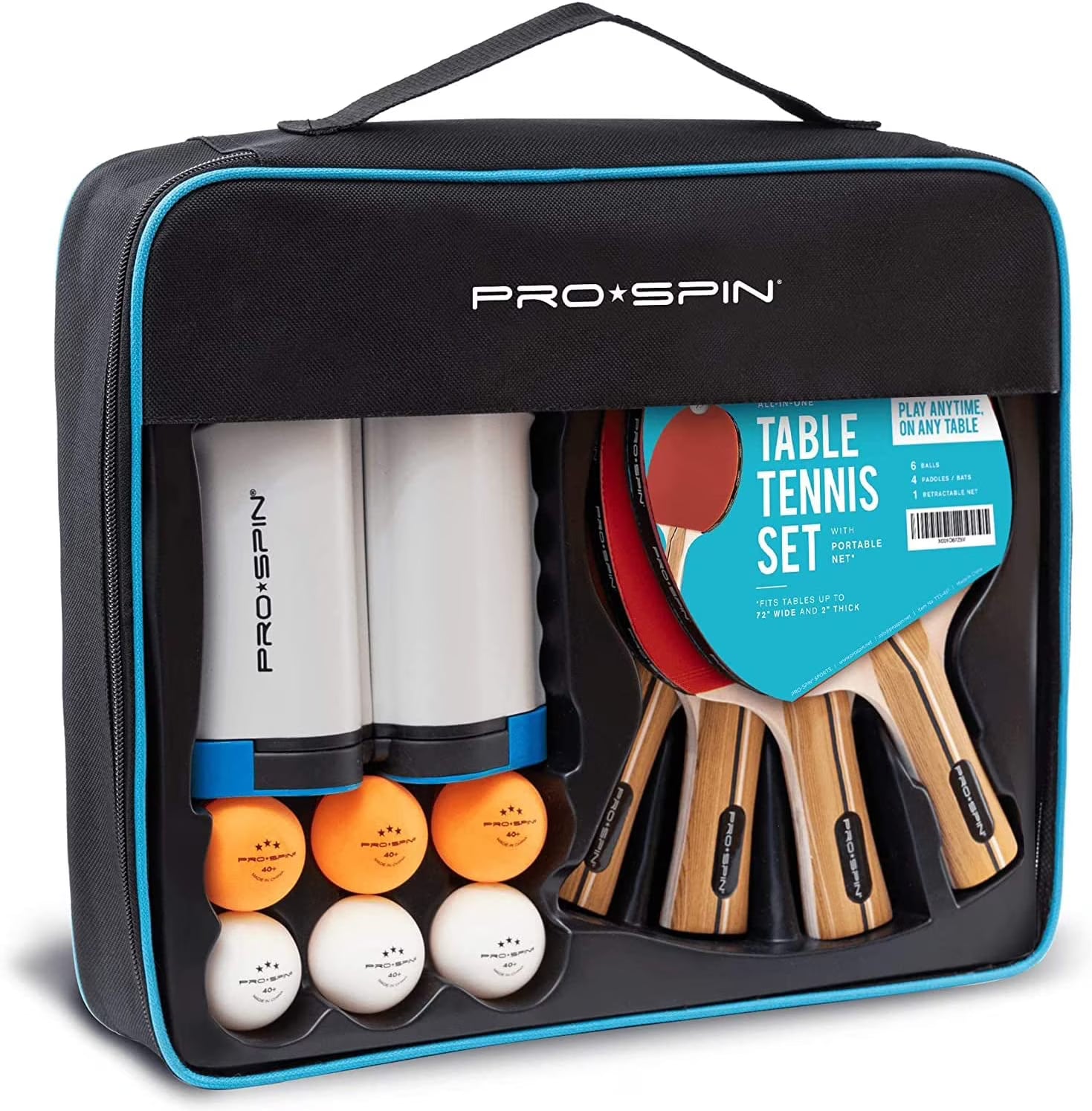 Portable Ping Pong Set with Retractable Net, 4-Player Set N8367