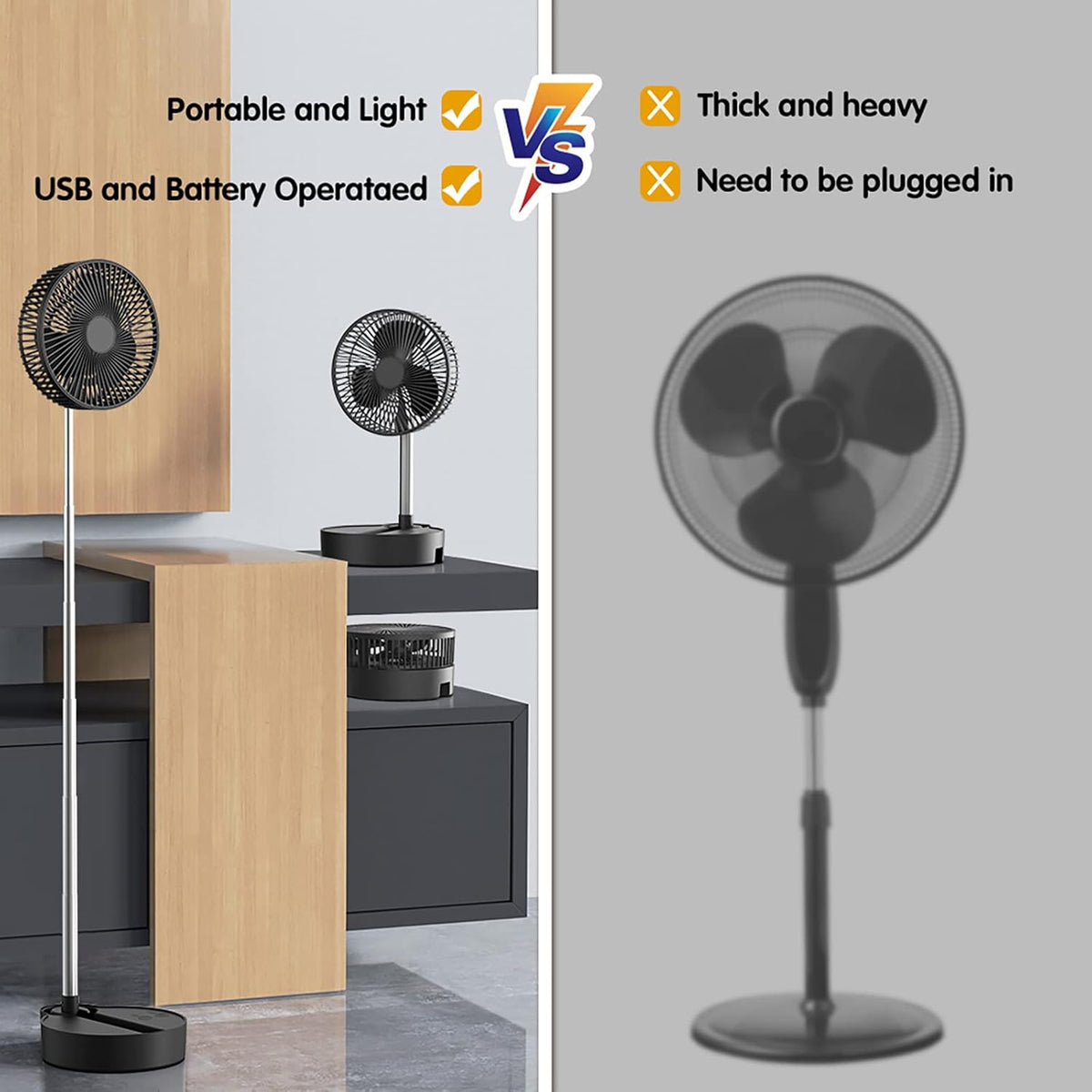 8 Portable Rechargeable Oscillating Fan, 10000mAh, 3 Speeds, Foldable, Quiet USB Desk Fan, Pack of 2 J271449