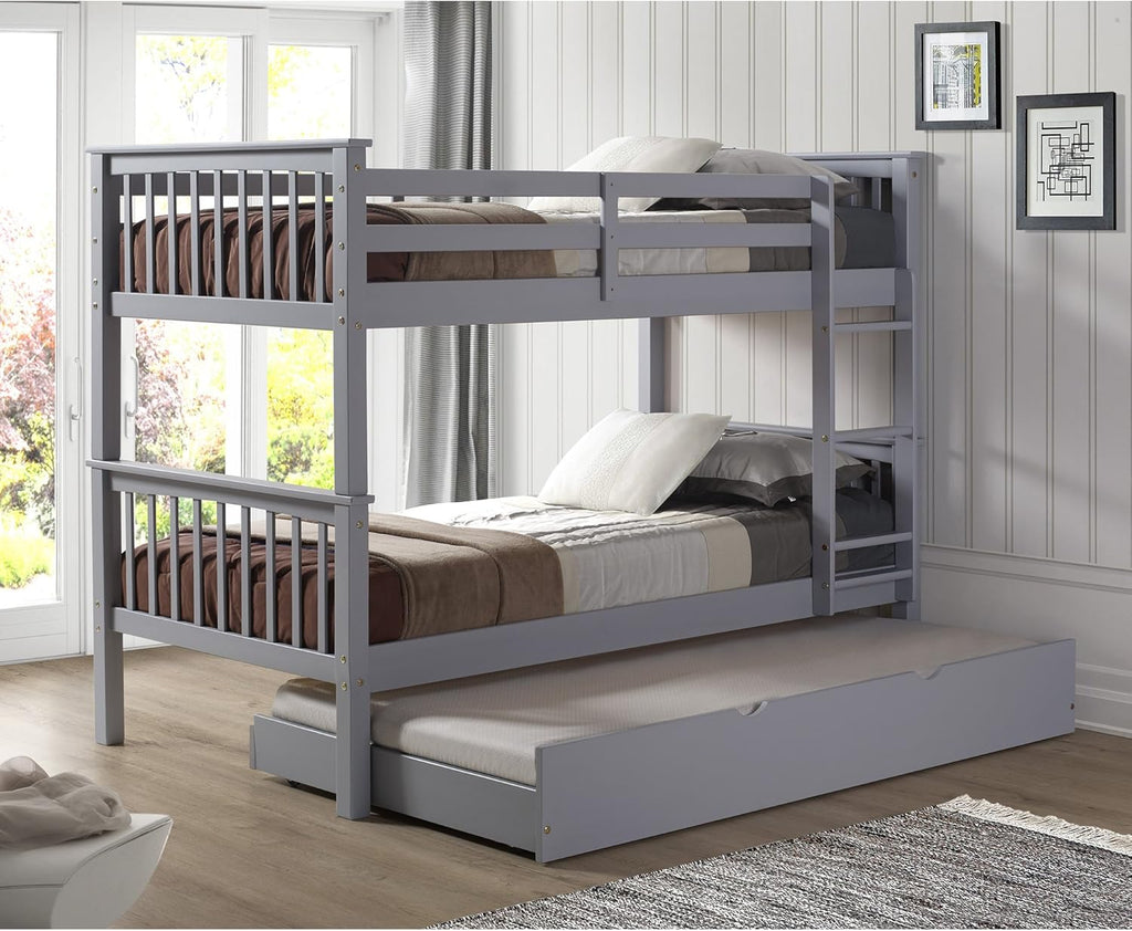 Walnut Solid Wood Twin over Twin Bunk Bed S6071