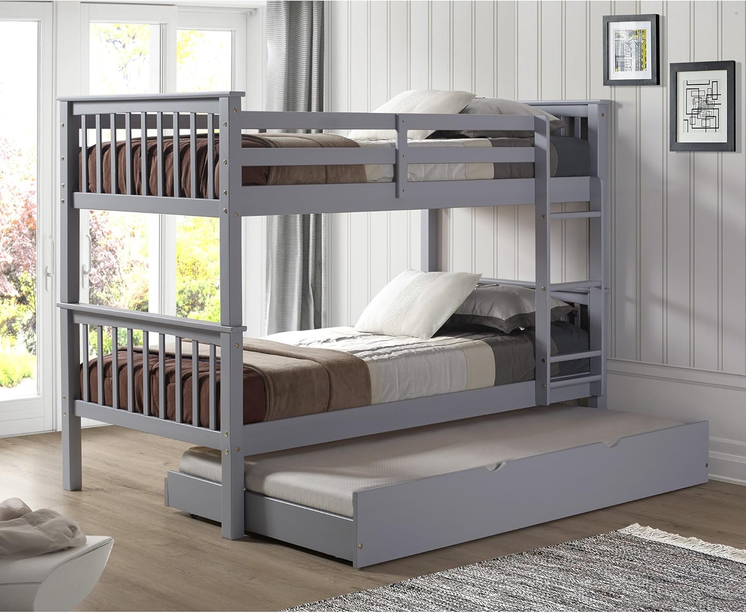 Walnut Solid Wood Twin over Twin Bunk Bed S6071